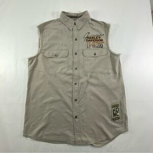 Harley-Davidson Men's Sleeveless Beige Shirt With Logo Graphics Size M